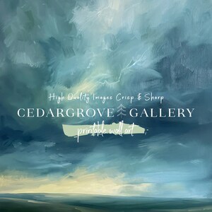 May include: An abstract landscape painting with a dramatic sky in shades of blue, teal, and white. The artwork features the text "High Quality Images Crisp & Sharp" and "CEDARGROVE GALLERY printable wall art".