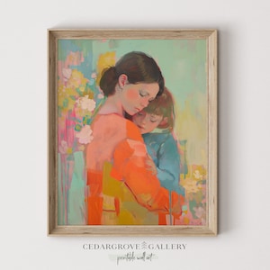 Mère de l'enfant peinture | Art mural pour maman | Portrait Couleurs pastel | impression pour maman | Tendre décor |  Cadeau fête des mères | Téléchargement imprimable