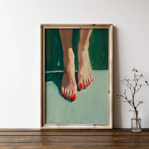 Pop art print | Feet woman painting | Mid century modern wall art | Preppy decor | Retro Bathroom decor | Printable Instant download