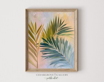 Printable palm leaves print | Botanical wall art | Tropical art | Pastel hues | Minimalist Tropical  room decor | PRINTABLE Digital download