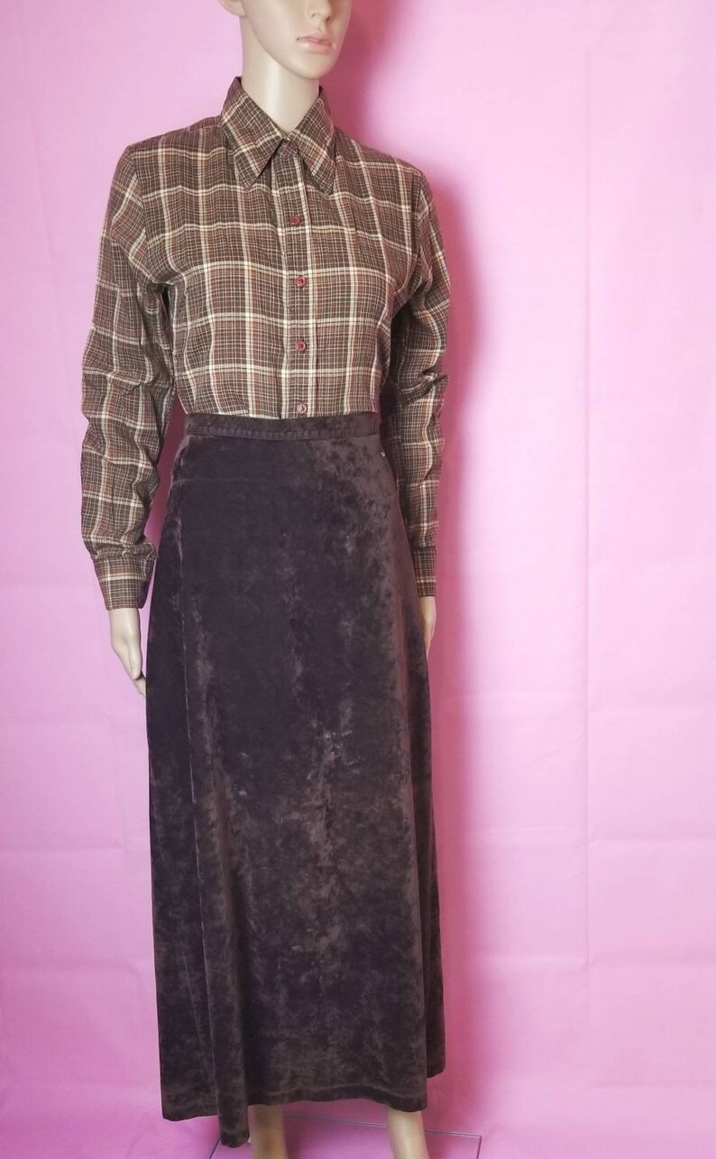 dark brown faux suede MISS SIXTY maxi skirt 90s high waist deep brown long skirt with slit m l vintage skirt