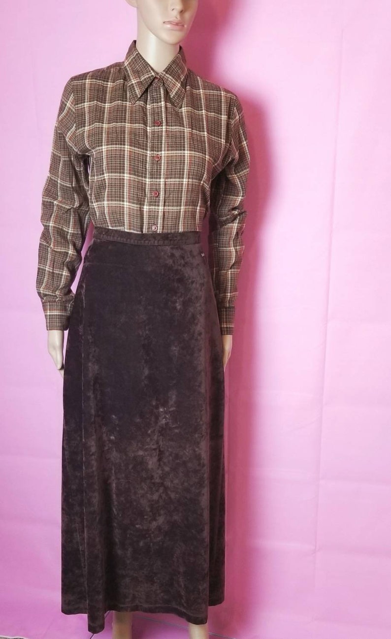 dark brown faux suede MISS SIXTY maxi skirt 90s high waist deep brown long skirt with slit m l vintage skirt