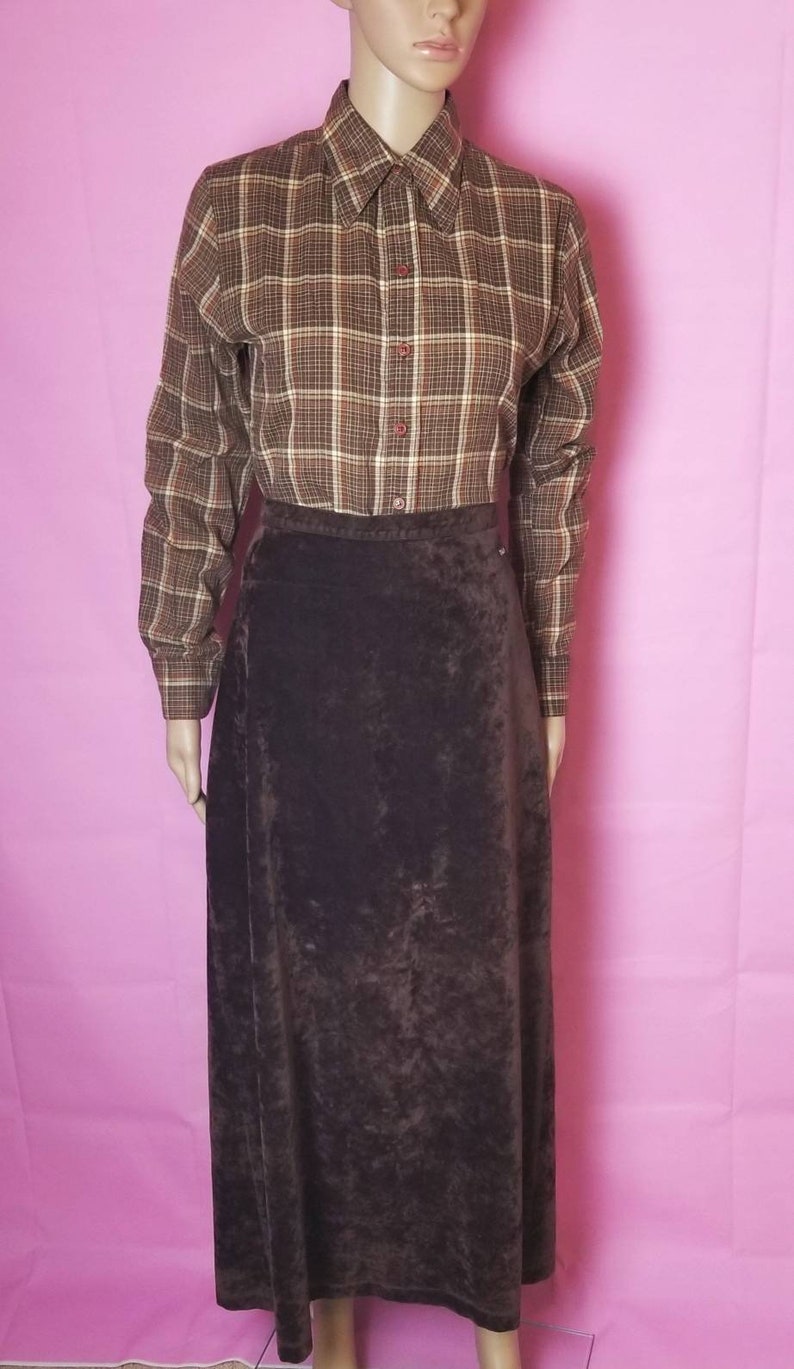 dark brown faux suede MISS SIXTY maxi skirt 90s high waist deep brown long skirt with slit m l vintage skirt