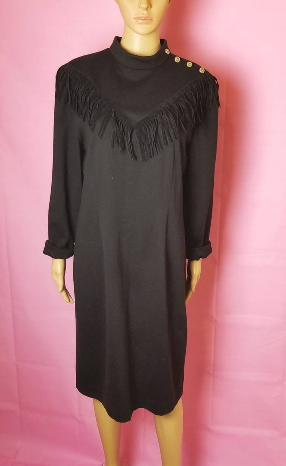black western fringe sweater dress / 80s black wes