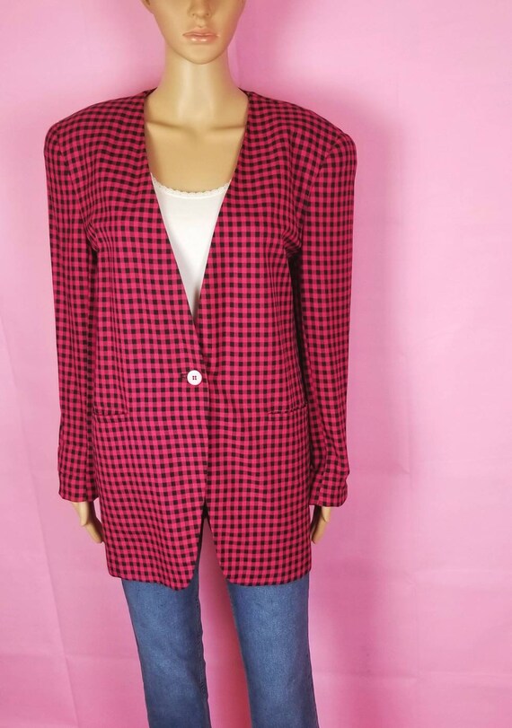 hot pink and black gingham oversize blazer / 90s g