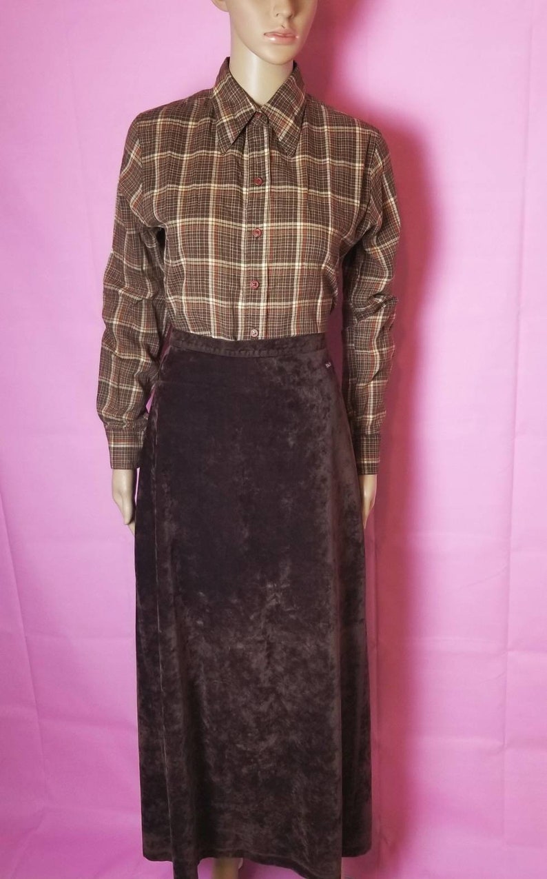 dark brown faux suede MISS SIXTY maxi skirt 90s high waist deep brown long skirt with slit m l vintage skirt