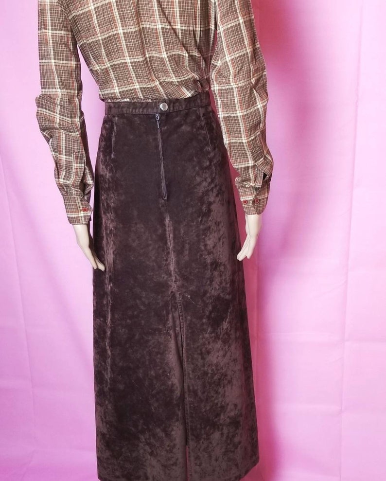 dark brown faux suede MISS SIXTY maxi skirt 90s high waist deep brown long skirt with slit m l vintage skirt