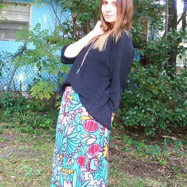 Abstract Floral Print Midi Skirt