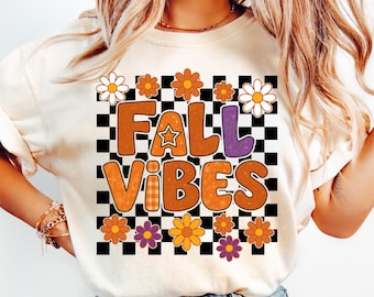 Fall Vibes Png, Floral Fall Checkered Shirt Design, Girly Autumn Pumpkin Sublimation, Retro Fall Flowers Png, Pumpkin Spice Girl Png