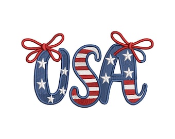 USA Schleife Stickmuster – Bunt Rot Weiß Blau Maschinendatei zum 4.Juli | 5 Größen | Ingebrochener Tag Patch, Shirt, Tasche