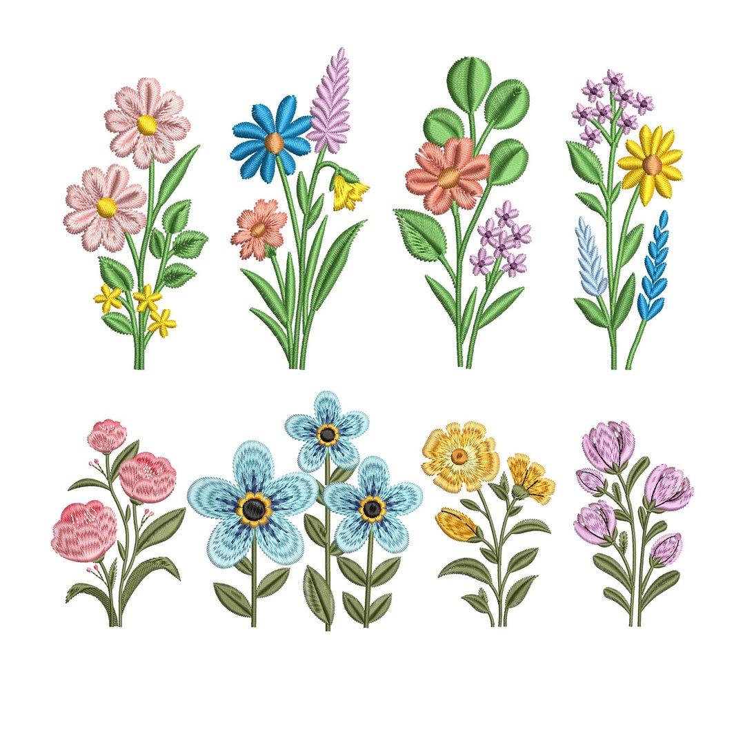 Spring Floral Embroidery Designs Set, Wildflower Machine Embroidery ...