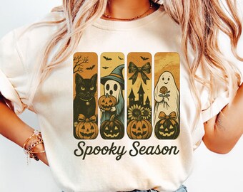 Spooky Season PNG, Retro Halloween Ghost Png, Coquette Fall Pumpkin Png Shirt, Witchy Vibes Png, Halloween Brushstroke Sublimation Design