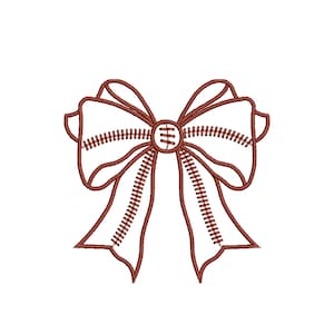May include: A baseball-themed bow design with a white background. The bow is outlined in a reddish-brown color, with detailed stitching mimicking a baseball's seams. The center of the bow features a baseball-like design.