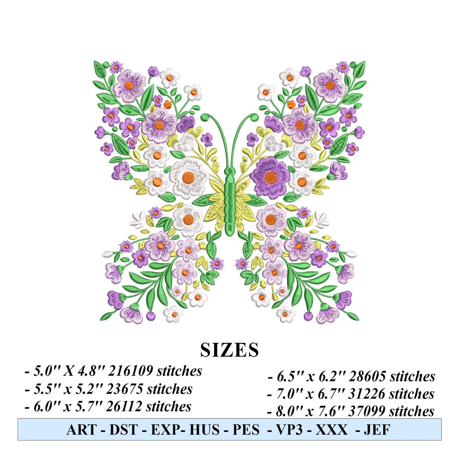 Floral Butterfly Embroidery Design, Spring Butterfly Machine Embroidery ...