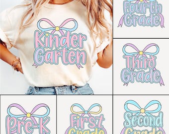 Preppy Back to School PNG Bundle, Teacher Coquette First Day of School Shirt Design, Girly Pink Bow Sublimation, Pre-k 1st/2nd/3rd/4th Grade