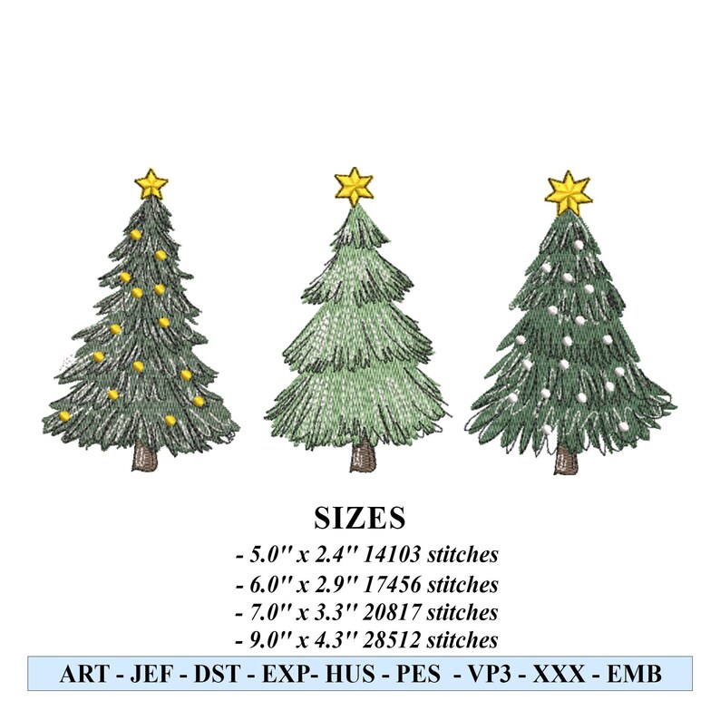 Christmas Tree Embroidery Design Set – 3 Festive Pine Tree Patterns ...