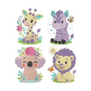 Safari Baby Tiere Stickdateien Set | Giraffe Zebra Löwe Koala Maschinenstickdatei | Kinderzimmer Dekor Baby Shower Geschenk