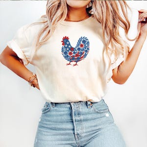 Patriotic Chicken Embroidery Design, Floral American Flag Hen Machine Embroidery File, 4th of July Farm Stitch PES DST JEF