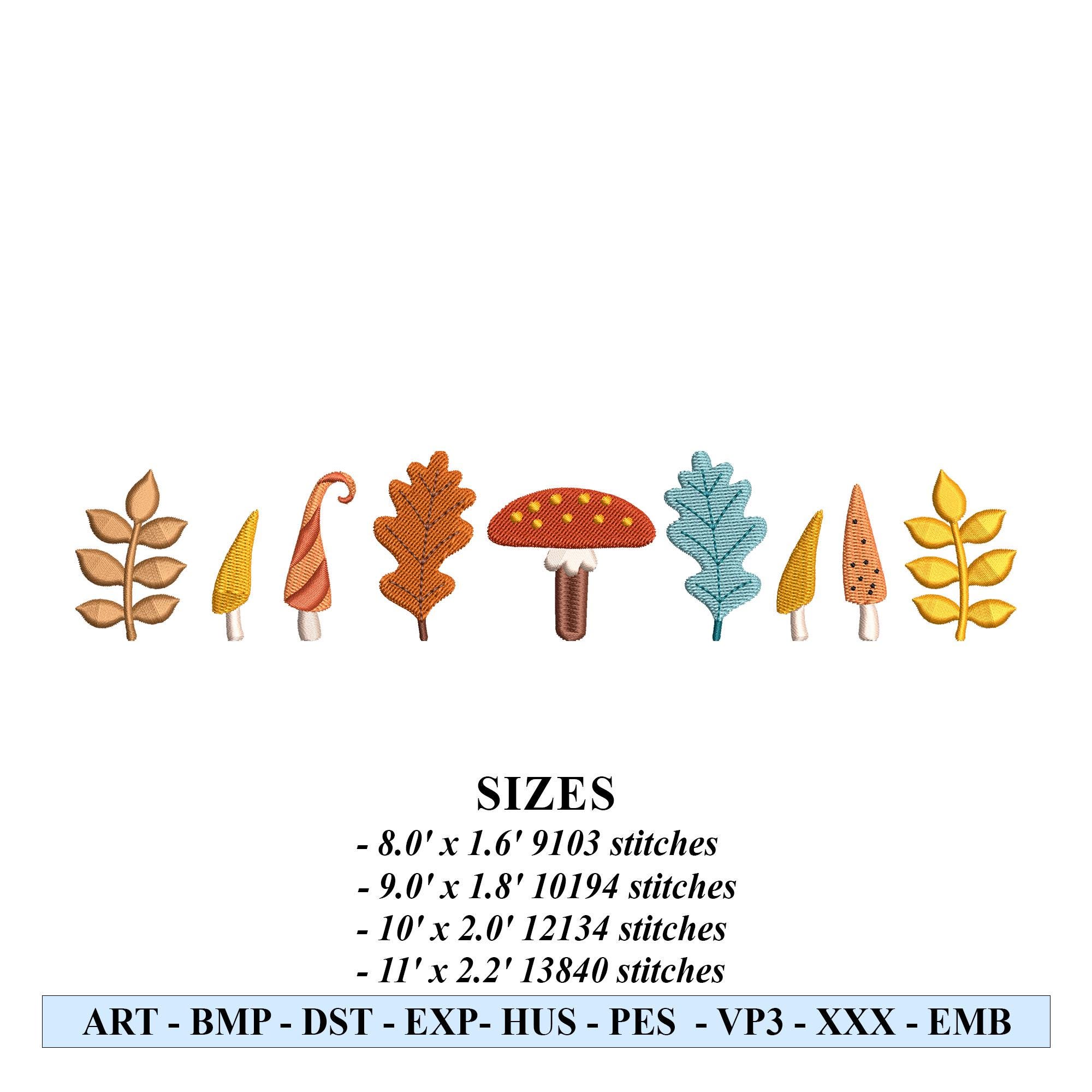 Fall Mushroom and Leaf Border Embroidery Design, Autumn Divider Stitch ...