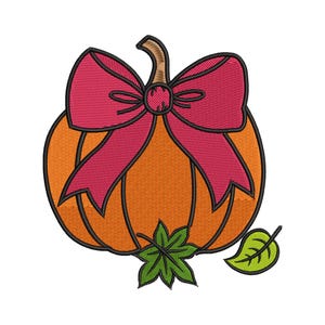 Kürbis mit Schleife Stickdatei – Herbst und Erntedank Kürbis Maschinenstickdatei – Herbst Digital Download Stickmuster