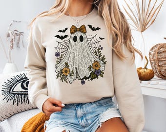 Vintage Lace Ghost PNG – Halloween Floral Ghost with Bow Sublimation – Gothic Cute Ghost Clipart for Shirt – Fall Halloween PNG Design
