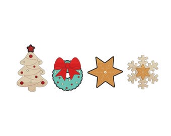 Christmas Cookie Embroidery Design Bundle – Set of 4 Holiday Cookies with Tree, Wreath, Star and Snowflake Pattern