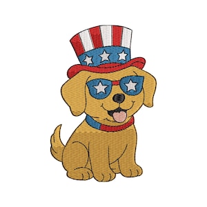 Patriotic Dog Embroidery File, Dog with American Flag, Fourth of July Embroidery File, Veterans Day Embroidery File, 8 Sizes