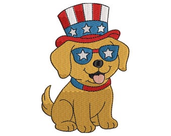 Patriotic Dog Embroidery File, Dog with American Flag, Fourth of July Embroidery File, Veterans Day Embroidery File, 8 Sizes