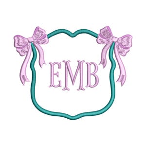Bow Crest Embroidery Design, Scallop Frame with Ribbon Machine Embroidery File, Monogram Baby Girl Frame PES DST JEF, Sweet Label Border