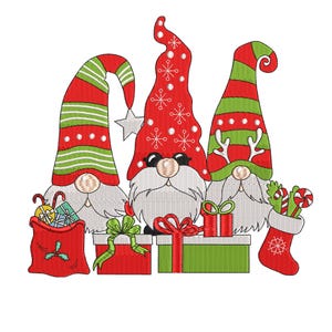Christmas Gnomes Embroidery Design with Gifts – Festive Holiday Machine Embroidery File