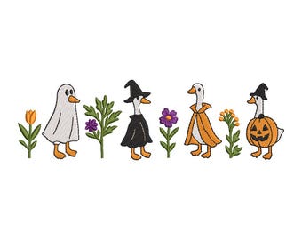 Halloween Goose Parade Embroidery Design,  Witch Hat Duck Machine Embroidery,  Spooky Cute Autumn Stitch File – Instant Digital Download