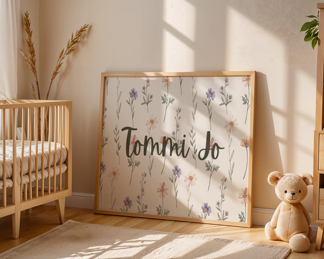 Custom Flower Name Nursery Print: Watercolor Floral Wall Art (digital ...