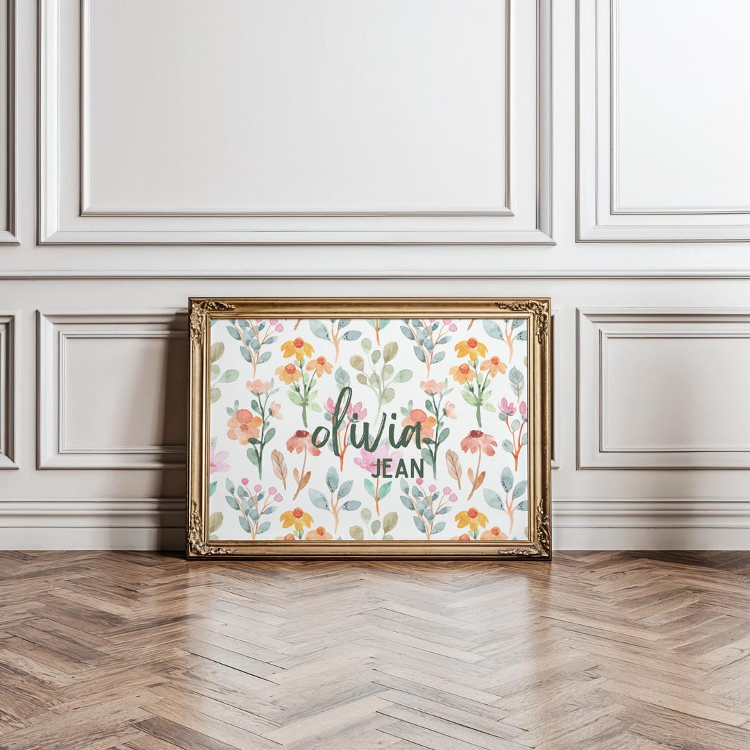 Floral Name Nursery Print: Watercolor Wildflower Personalized Art ...