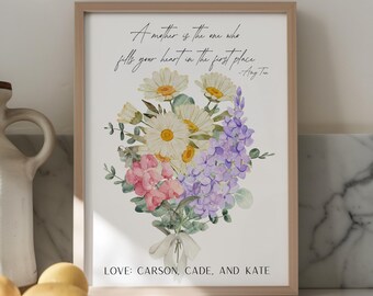 Custom Birth Flower Bouquet Print, Personalized Floral Gift (Digital Download)