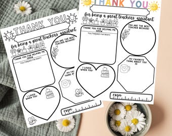 Teacher's Assistant Thank You Card Printable: End of Year Gift (Digital Download)