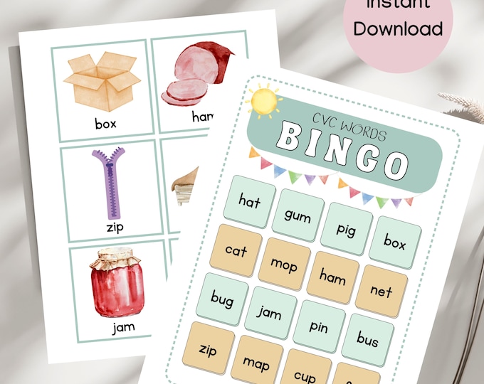 CVC Words Bingo, CVC Bingo, Printable Bingo Cards, Bingo Game Download ...