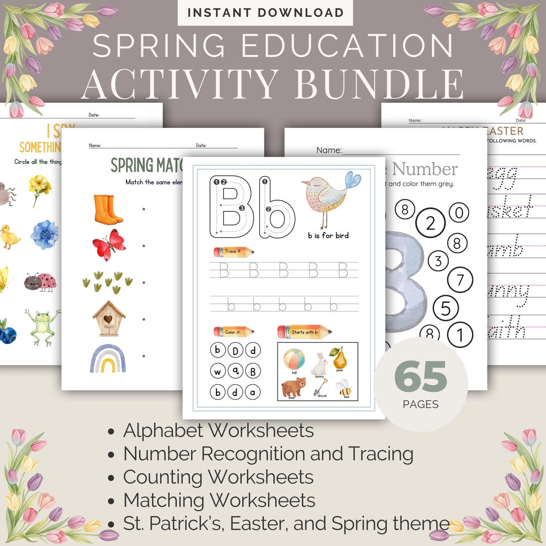 Spring Activity Worksheets: Pre-k and K Educational Kids Bundle ...