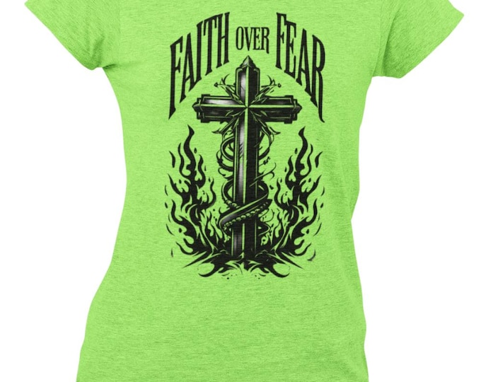 Featured listing image: Bold Christian Faith Over Fear Scripture Graphic Tee | Inspirational Spiritual Prayer Apparel