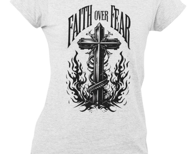 Featured listing image: Bold Christian Faith Over Fear Scripture Graphic Tee | Inspirational Spiritual Prayer Apparel