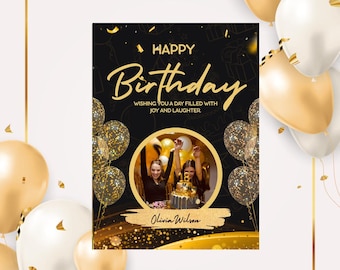 Glam Birthday Invitation, Editable Canva Template (Instant Download)