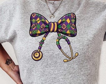 Mardi Gras Nurse PNG, Nurse Sublimation, Fat Tuesday Graphic, Stethoscope PNG, Fleur De Lis Design