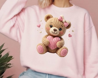 Love Teddy Valentine Faux Yarn PNG, Sweet Bear Design, Heart Clipart, Perfect for Valentine's Day Celebrations