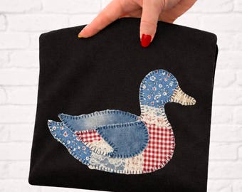 Patchwork Duck Digital Image: Country Style, Faux, Isolated PNG, Farmhouse Vintage Thrift PNG