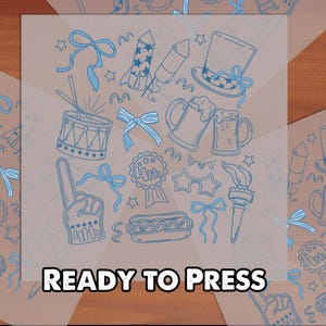Coquette USA DTF, 4th of July Ready to Press Transfer, Floral Patriotic Design, Heat Press DTF for Trendy American Apparel, Usa Doodles