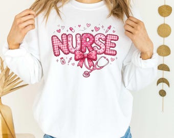 Nurse Pink Bow Valentine PNG, Pink Heart Nurse Design, Cute Valentine PNG, Gift for Nurses, Trendy Medical Art, Coquette Stethoscope PNG
