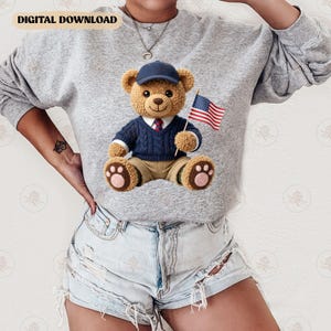 Faux Yarn Teddy PNG, Cute Bear Design, July 4th Sublimation Art, Bear PNG,  USA png