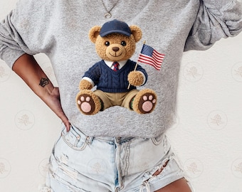 Faux Yarn Teddy PNG, Cute Bear Design, July 4th Sublimation Art, Bear PNG,  USA png