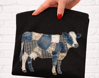 Patchwork Cow Digital Image: Vintage Farm Animal PNG (Digital Download)