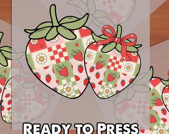 Strawberry Patchwork DTF Print, Trendy Heat Transfer