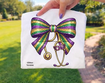 Mardi Gras Glitter Nurse PNG, Nurse Sublimation, Fat Tuesday Graphic, Stethoscope PNG, Fleur De Lis Design